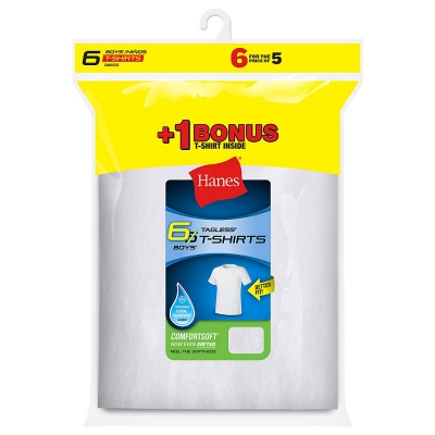 Hanes Boys TAGLESS Crewneck Undershirt 6-Pack (Includes 1 Free Bonus Undershirt)