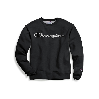 Champion Mens Powerblend Fleece Crew, Logo With White Chainstitch