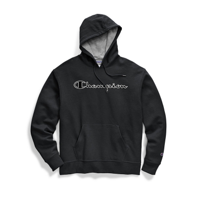 Champion Mens Powerblend Fleece Pullover Hoodie, Chainstitch Outline Logo