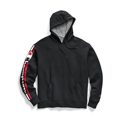 Champion Mens Powerblend Fleece Pullover Hoodie, Vertical Logo