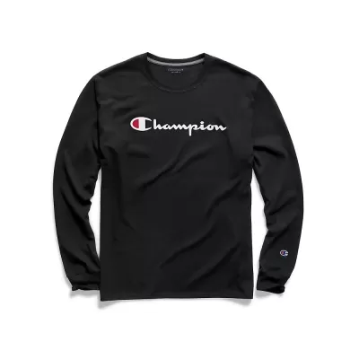 Champion Mens Classic Jersey Long-Sleeve Tee, Script Logo