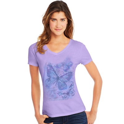 Hanes Womens Big Butterfly Impression Short Sleeve V-Neck Tee