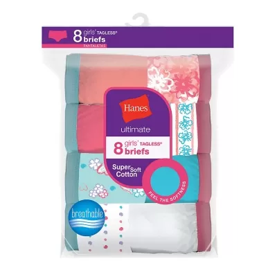 Hanes Ultimate Girls Cotton Briefs 8-Pack