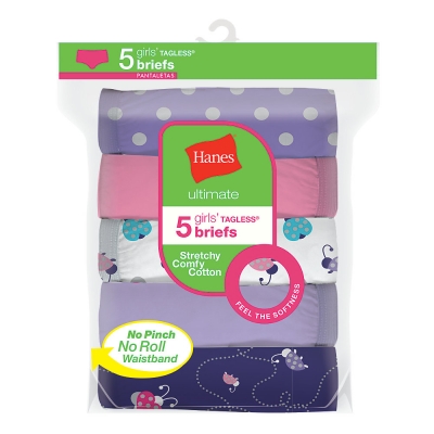 Hanes Ultimate Girls Stretchy Comfy Cotton Briefs 5-Pack