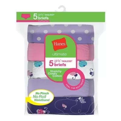 Hanes Ultimate Girls Stretchy Comfy Cotton Briefs 5-Pack
