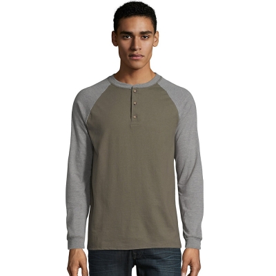 Hanes Mens Beefy-T Long-Sleeve Colorblock Henley