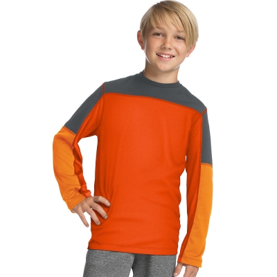 Hanes Sport 153 Boys Long Sleeve Pieced Tech Tee