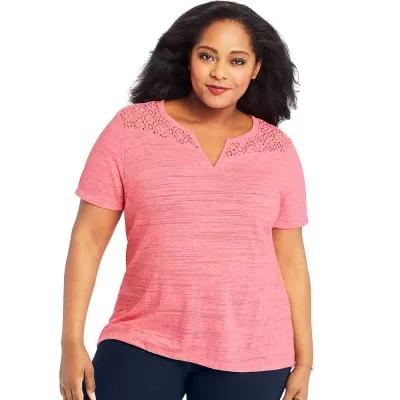 Just My Size Short Sleeve Lace Peasant Top