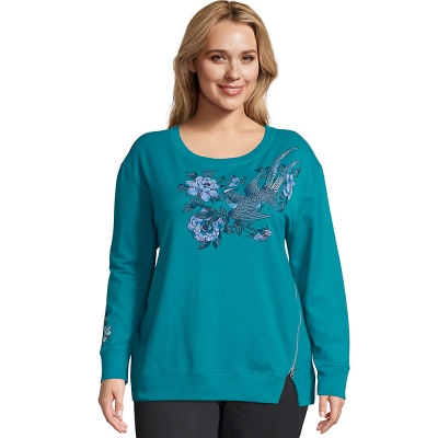 JMS French Terry Side Zip Graphic Crew Sweatshirt
