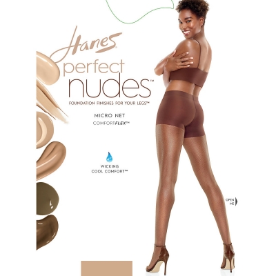 Hanes Perfect Nudes Sheer Micro Net Girl Short Tummy Control Hosiery