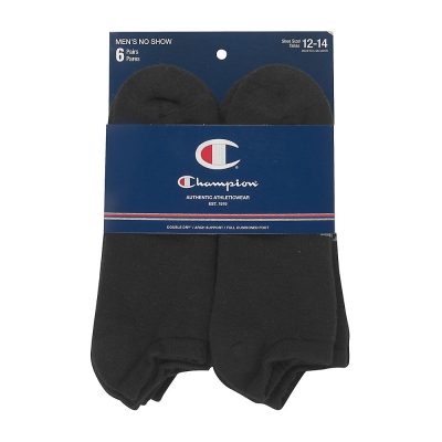 Champion Double Dry Performance Men's Black No-Show Socks 6-Pack