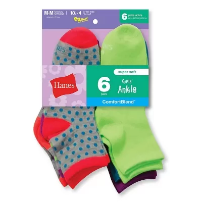 Hanes Girls' Fashion ComfortBlend Ankle Socks 6-Pack
