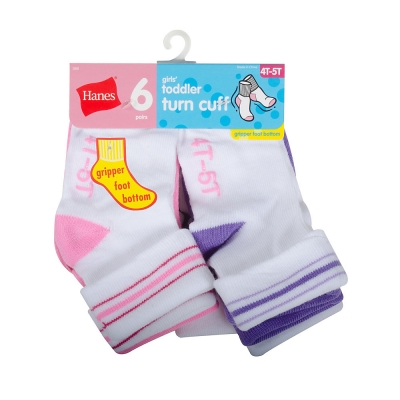 Hanes Infant/Toddler Girls' Turn Cuff Socks 6-Pack