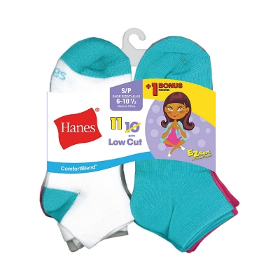 Hanes ComfortBlend EZ-Sort Girls' Low Cut Socks 11-Pack 