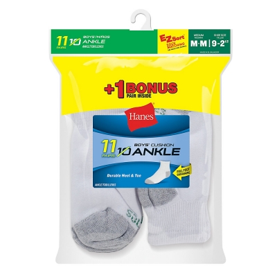 Hanes EZ-Sort Boys Ankle Socks 11-Pack 