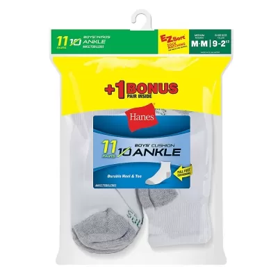 Hanes EZ-Sort Boys Ankle Socks 11-Pack 