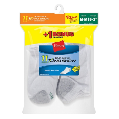 Hanes EZ-Sort Boys No-Show Socks 11-Pack 