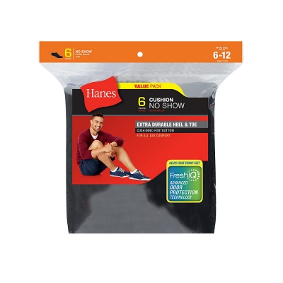 Hanes Men's Cushion No-Show Socks 6-Pack