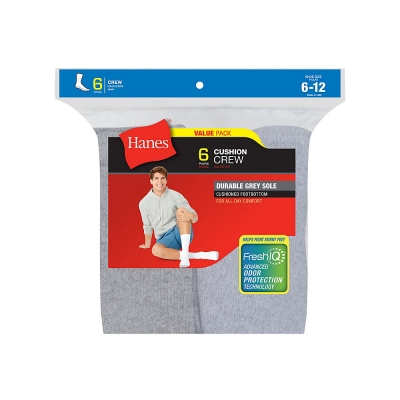 Hanes Men's Cushion Crew Socks 6-Pack