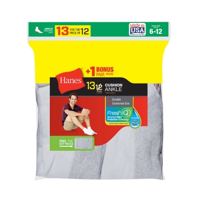 Hanes Men's Cushion Ankle Socks 13-Pack 