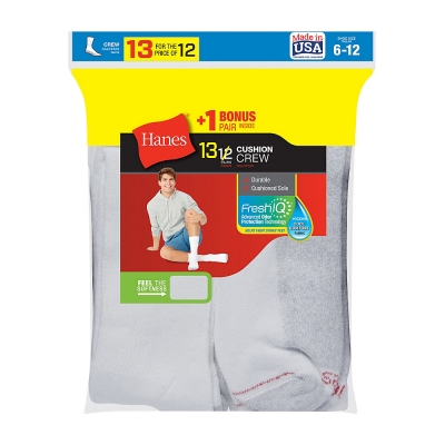 Hanes Men's Cushion Crew Socks 13-Pack 