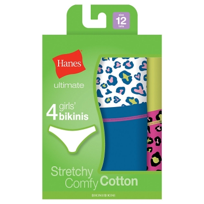 Hanes Ultimate TAGLESS Cotton Stretch Girls' Bikinis 4-Pack