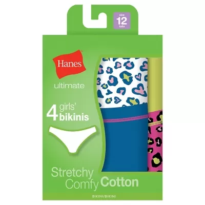 Hanes Ultimate TAGLESS Cotton Stretch Girls' Bikinis 4-Pack