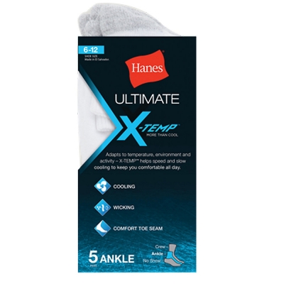 Hanes Men's Ultimate X-Temp 153 Ankle Socks - White