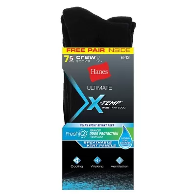 Hanes Ultimate X-Temp FreshIQ Men's Crew Black 7-Pack 