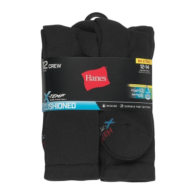 Hanes Men's FreshIQ X-Temp Active Cool Big and Tall Crew Socks 12-Pack