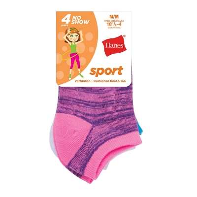 Hanes Girls' Sport No Show Socks 4-Pack