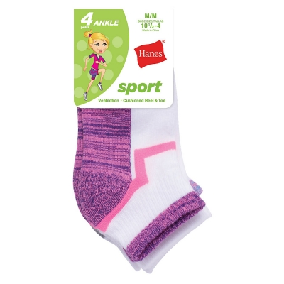 Hanes Girls' Sport Ankle 4-Pack