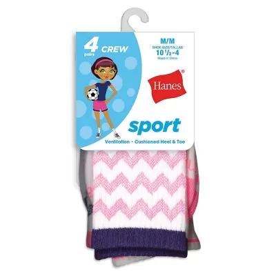 Hanes Girls' Sport Crew Socks 4-Pack