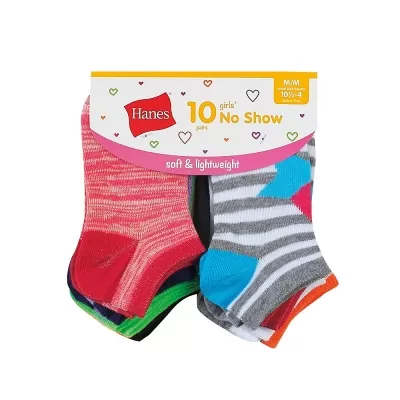 Hanes Girls' Fashion No Show Socks 10-Pack