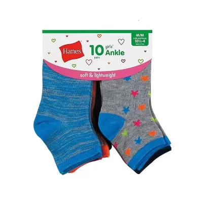 Hanes Girls' Fashion Ankle Socks 10-Pack