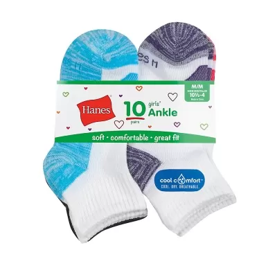 Hanes Girls' Cool Comfort Ankle Socks 10-Pack