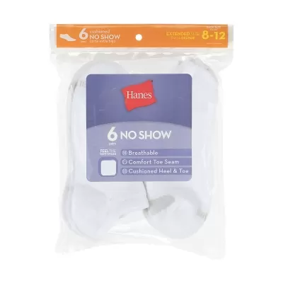 Hanes Women's Cool Comfort No Show Socks Extended Sizes 8-12, 6-Pack