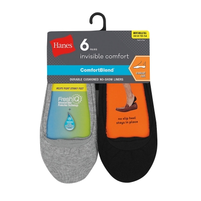 Hanes Men's ComfortBlend Big and Tall Cushioned No-Show Liner Socks Casual Cut 6-Pack