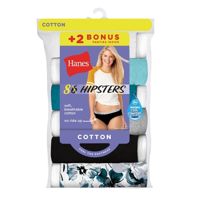 Hanes Cool Comfort Women's Cotton Sporty Hipster Panties 8-Pack 