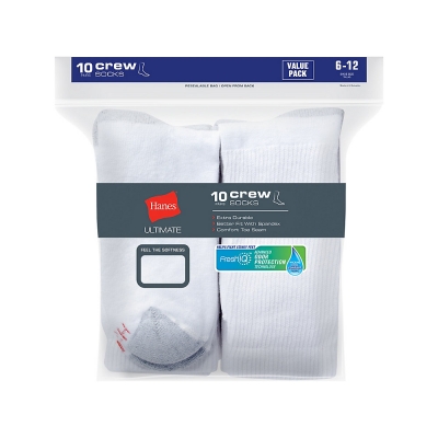 Hanes Ultimate Men's Cushion Crew Socks 10-Pack