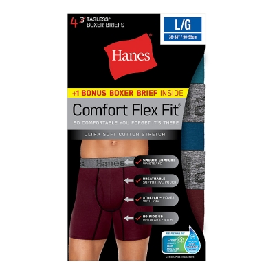 Hanes Men's Comfort Flex Fit Ultra Soft Cotton Stretch Boxer Briefs 4-Pack 