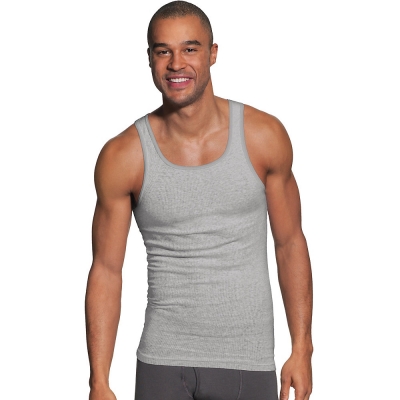 Hanes Men's FreshIQ ComfortSoft Dyed Black/Grey Tank Undershirt 5-Pack