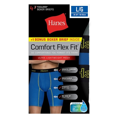 Hanes Men's Comfort Flex Fit Breathable Mesh Long Leg Boxer Briefs 4-Pack 