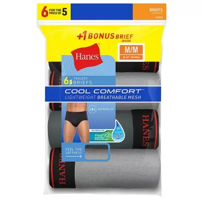 Hanes Men's FreshIQ Cool Comfort Breathable Mesh Sport Brief 6-Pack 