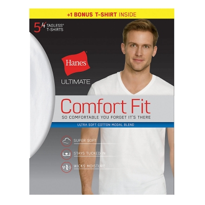 Hanes Ultimate Men's Comfort Fit White V-Neck Undershirt 5-Pack 