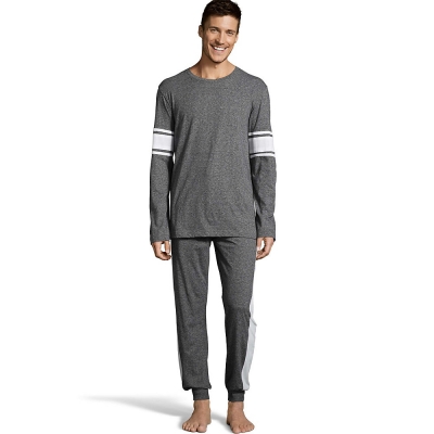 Hanes Men's 1901 Heritage Striped Sleeve Crewneck and Jogger Pant Lounge Set