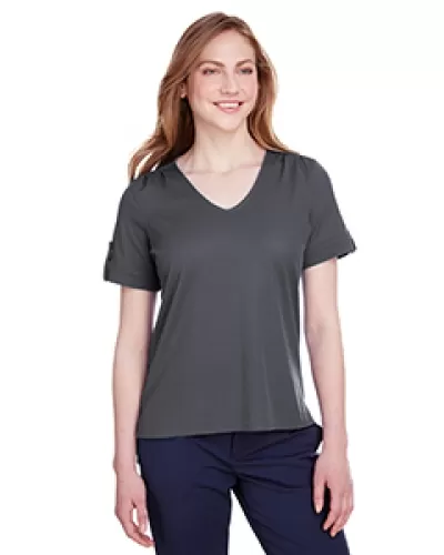 Devon & Jones DG20WB Ladies' Crownlux Performance Plaited Rolled-Sleeve Top