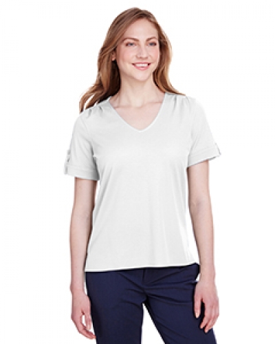 Devon & Jones DG20WB Ladies' Crownlux Performance Plaited Rolled-Sleeve Top