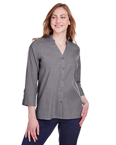 Devon & Jones DG562W Ladies' Crown Collection Stretch Pinpoint Chambray 3/4 Sleeve Blouse