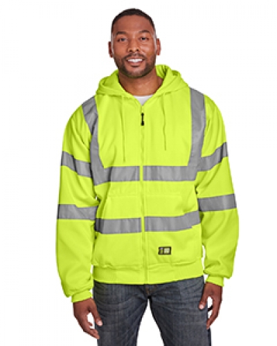 Berne HVF021 Men'S Hi-Vis Class 3 Lined Full-Zip Hooded Sweatshirt